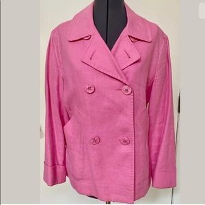 VINTAGE 1990s ISAAC MIZRAHI LADIES PINK LINEN PEA COAT JACKET PREPPY NAUTICAL S